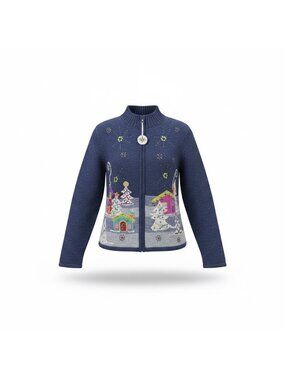 Carly St. Claire Womens Blue Cotton Ramie Embellished Cardigan Sweater Size PXL